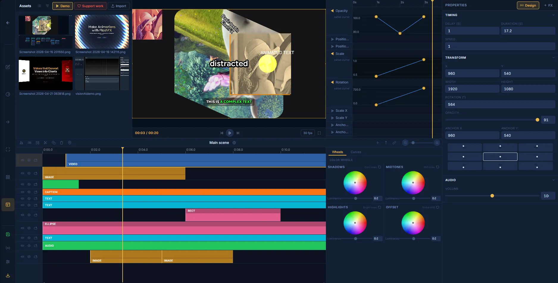 FlashFX Editor timeline and multi-track view