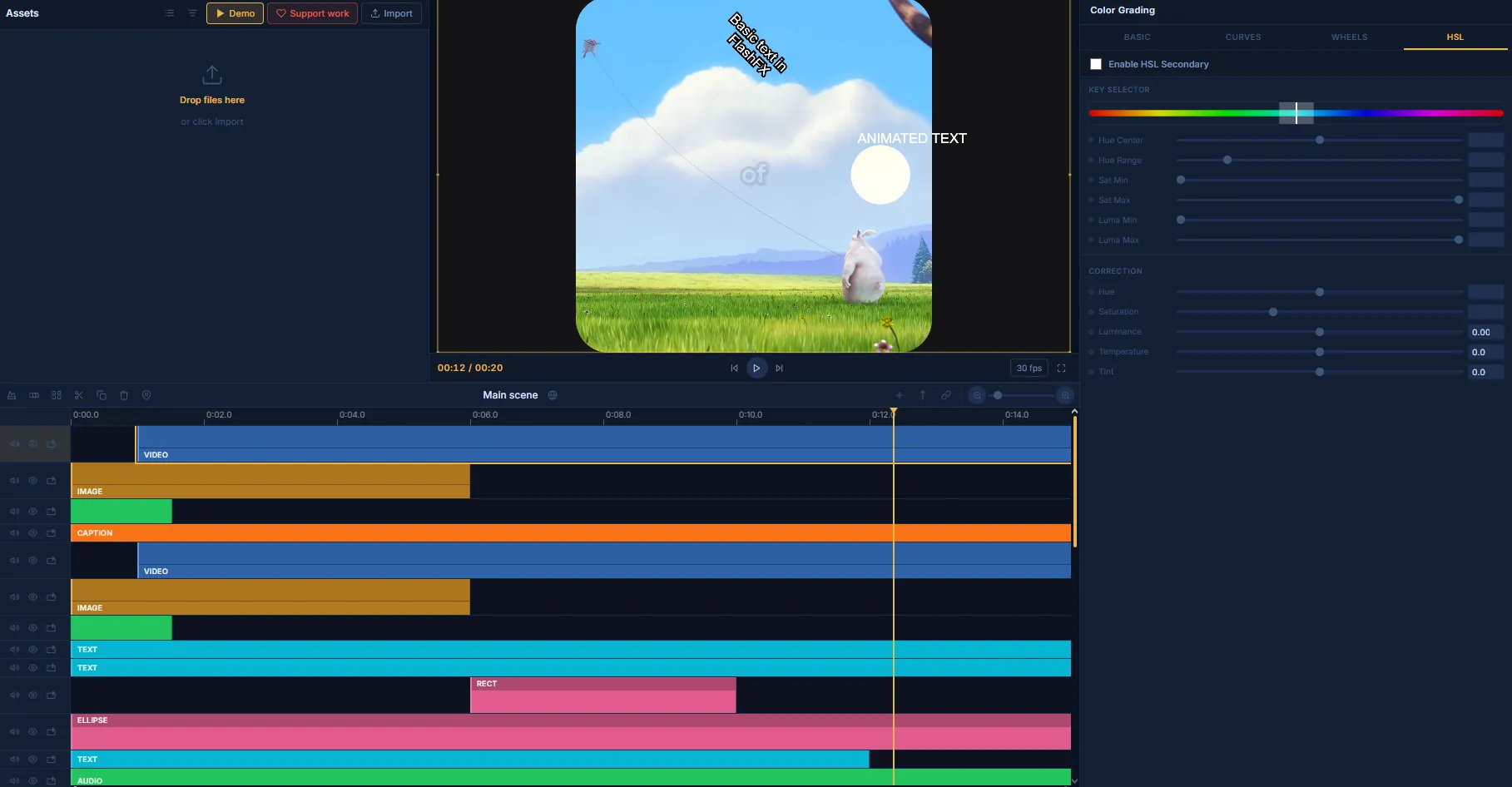 FlashFX Editor color grading tools