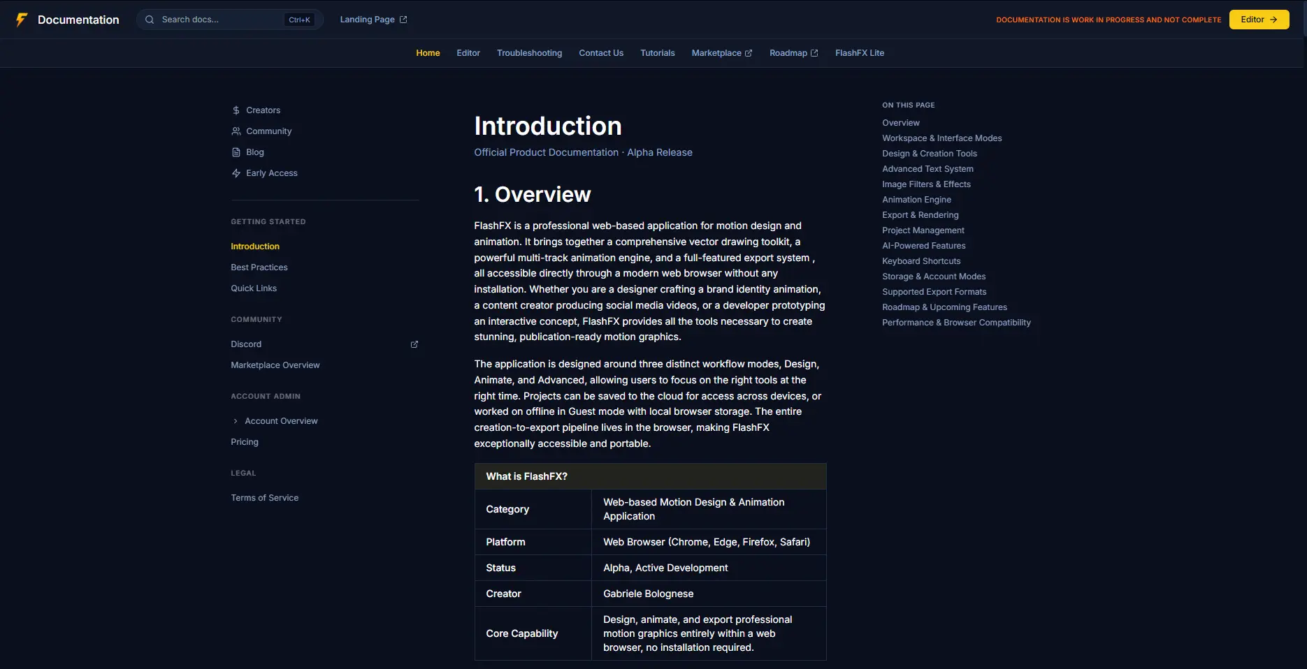 The FlashFX documentation site, view 1 of 4