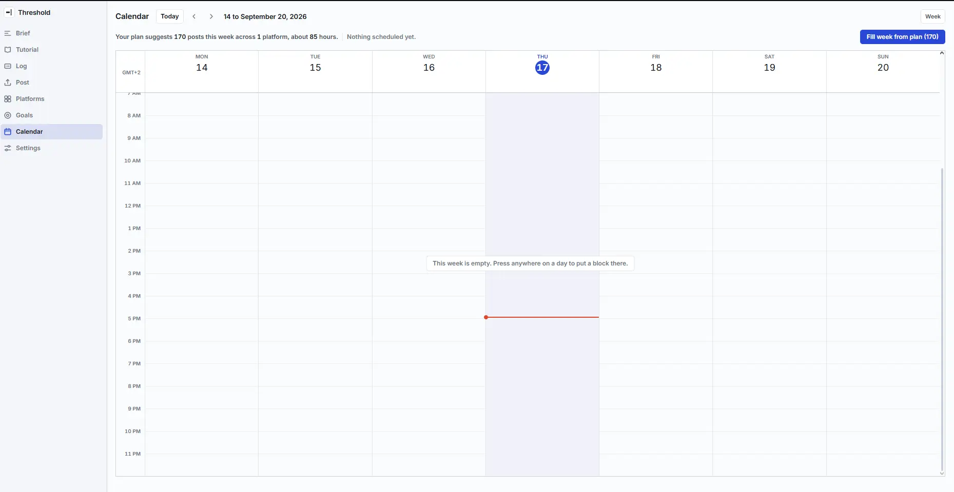 Threshold: monetization thresholds for each platform, view-count goals and a weekly posting calendar, view 3 of 3