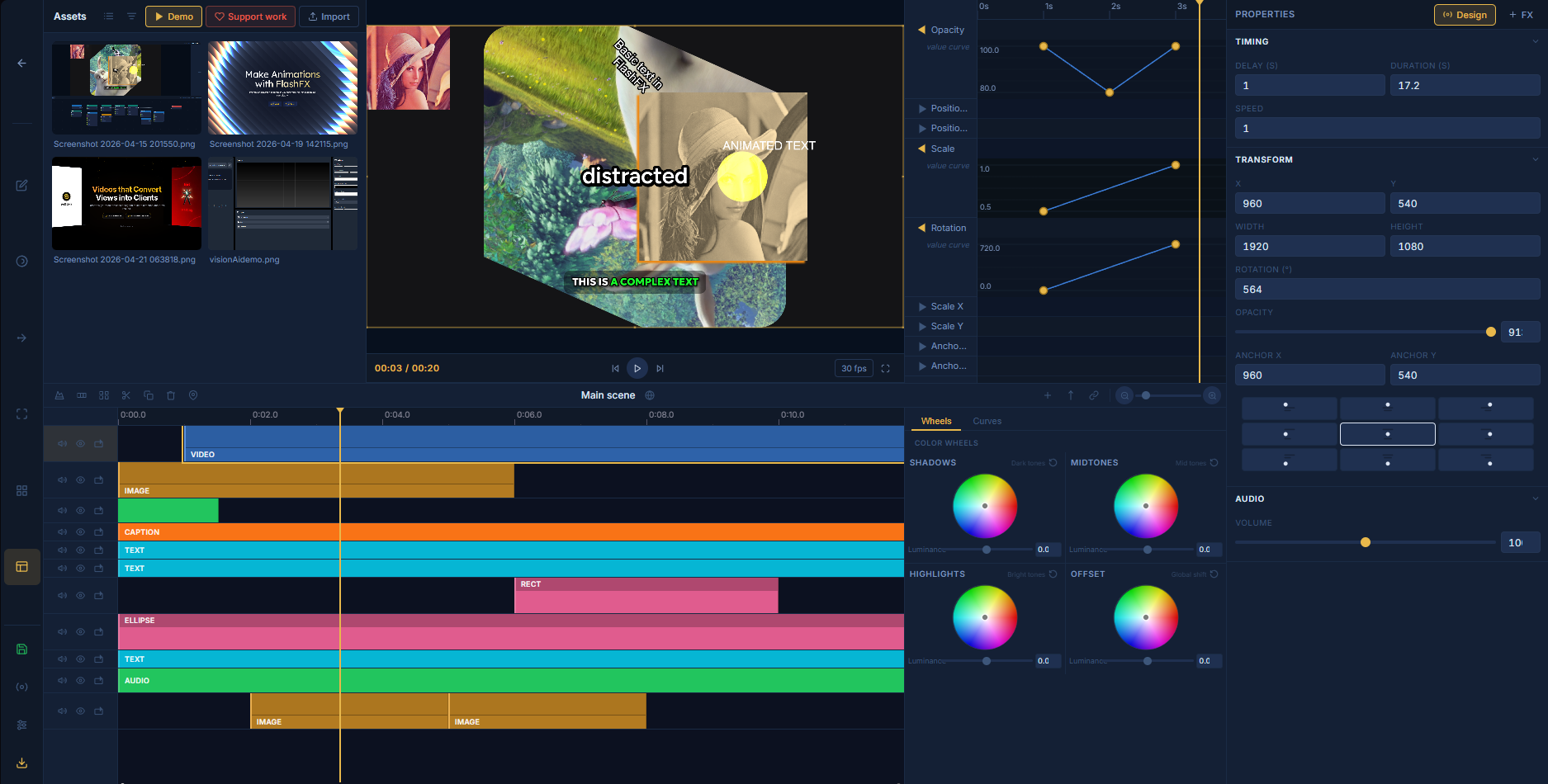 FlashFX Editor timeline and multi-track view