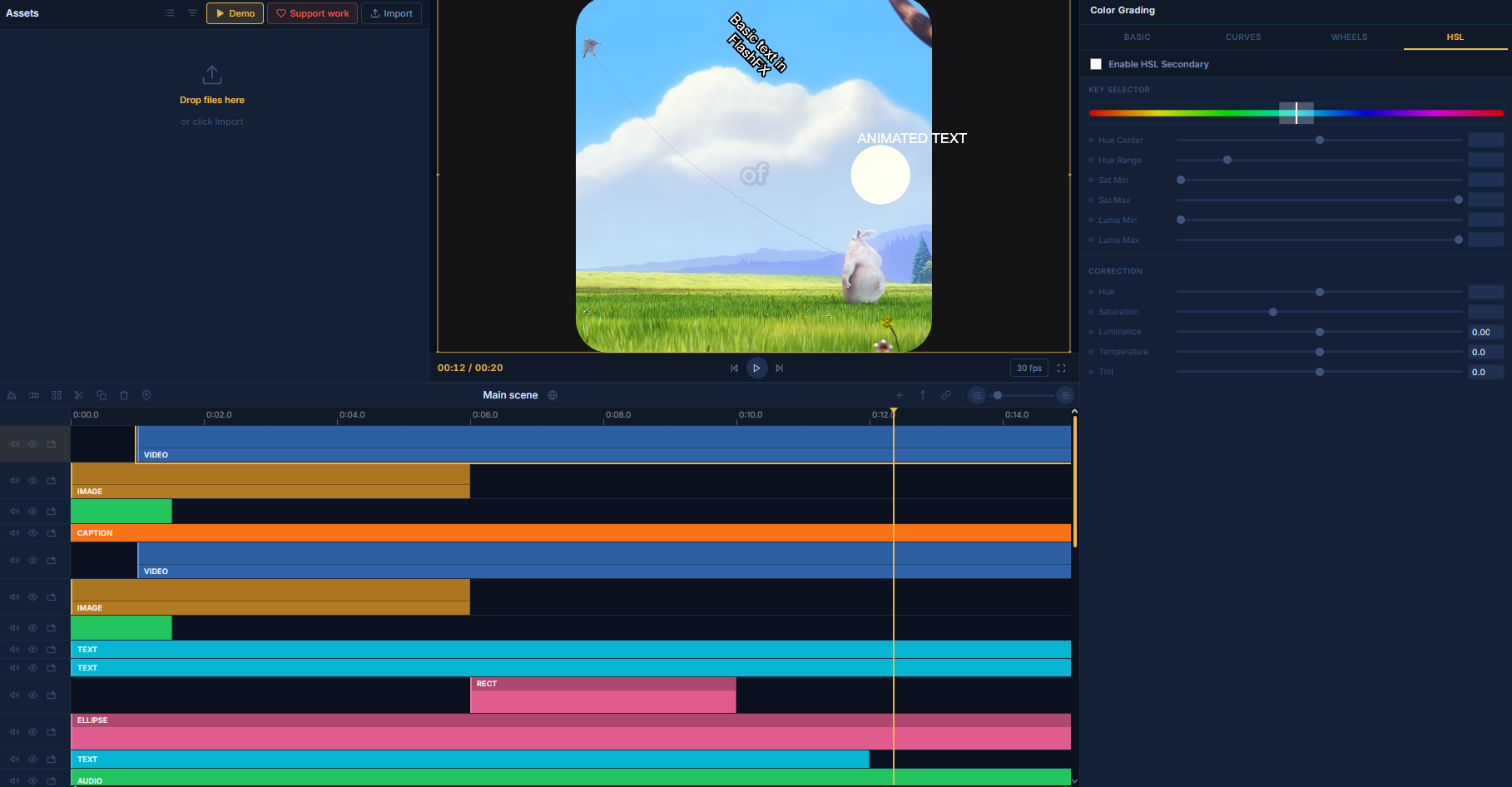 FlashFX Editor color grading tools